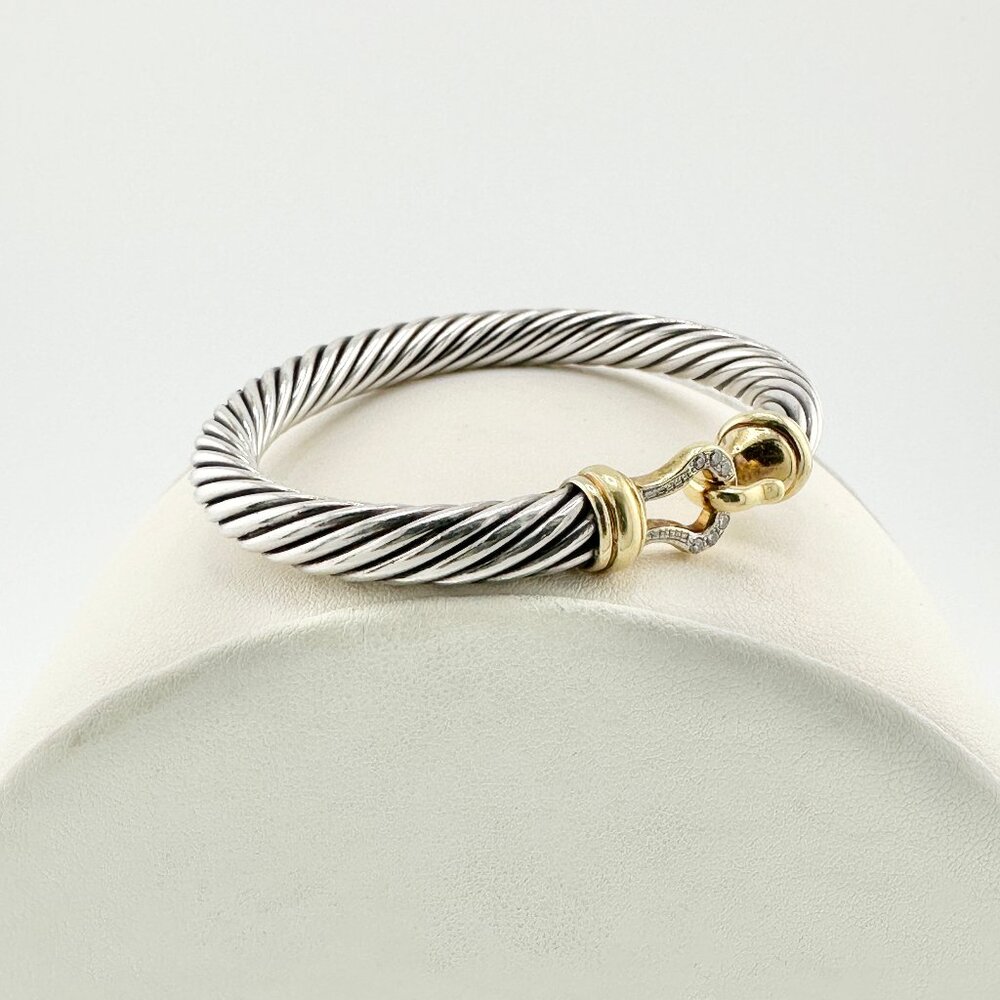 David Yurman Buckle Bracelet w/ 18K Yellow Gold & Diamonds - 7mm - Medium - Picture 7 of 10